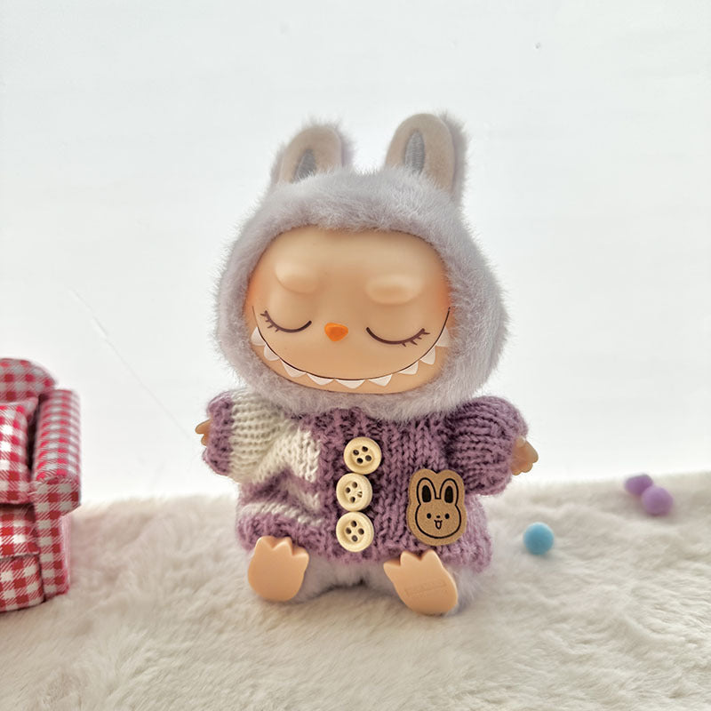 [Clothes only] The first, second and third generation keychain Labubu clothes pendant Labubu baby clothes striped buttons sweater set.