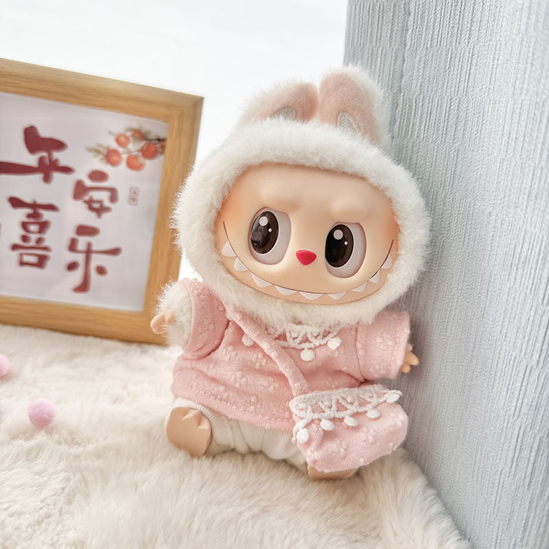 [Clothes only] First and second-generation Labubu clothes pendant Labubu sitting party baby clothes four-petal flower wool hat