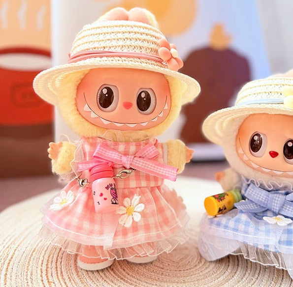 [Clothes only] One, two and three generations Labubu clothes pendant Labubu sitting baby clothes small daisy plaid skirt set
