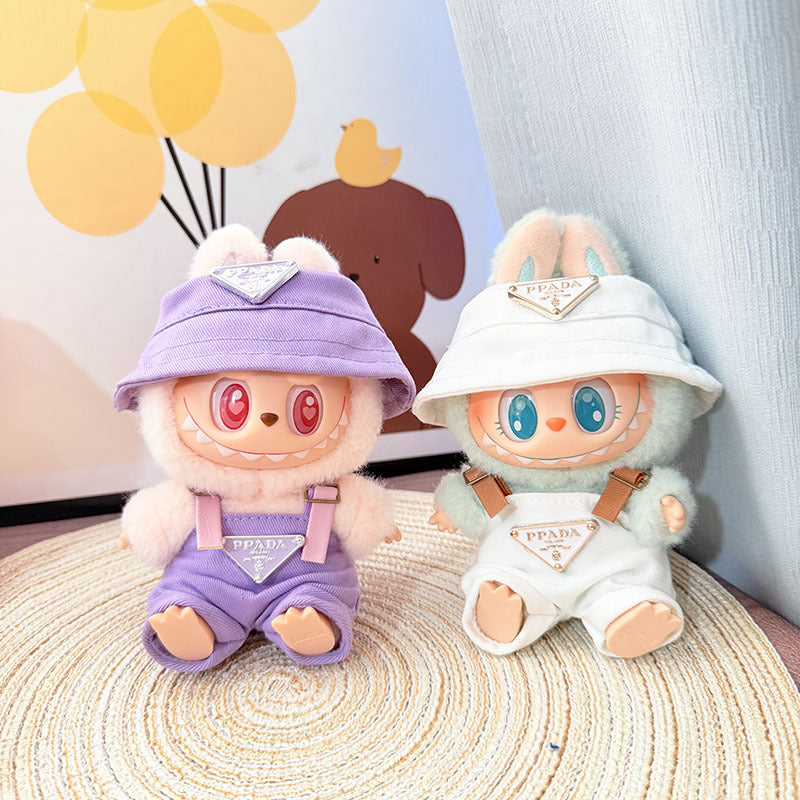 [Clothes only] First and second generation Labubu clothes pendant Labubu sitting baby clothes 8-character plaid overalls set