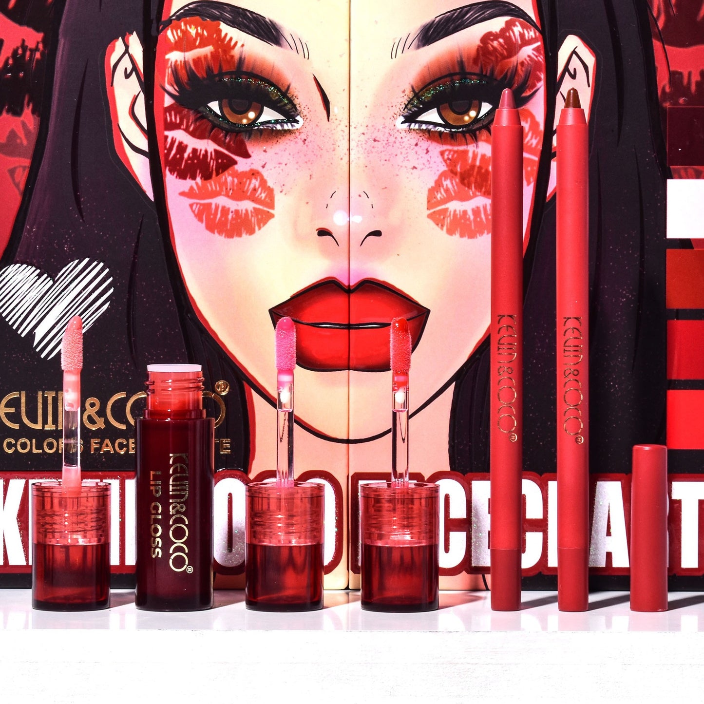 KEVIN & COCO36 Color Red Lip Pop Beauty Set Eyeshadow Lip Glaze, Highlight Blush Balm Set