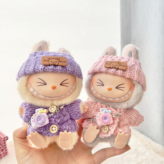 [Clothes only] First and second generation Labubu clothes pendant Labubu sitting party baby clothes wooden button sweater camera clothes