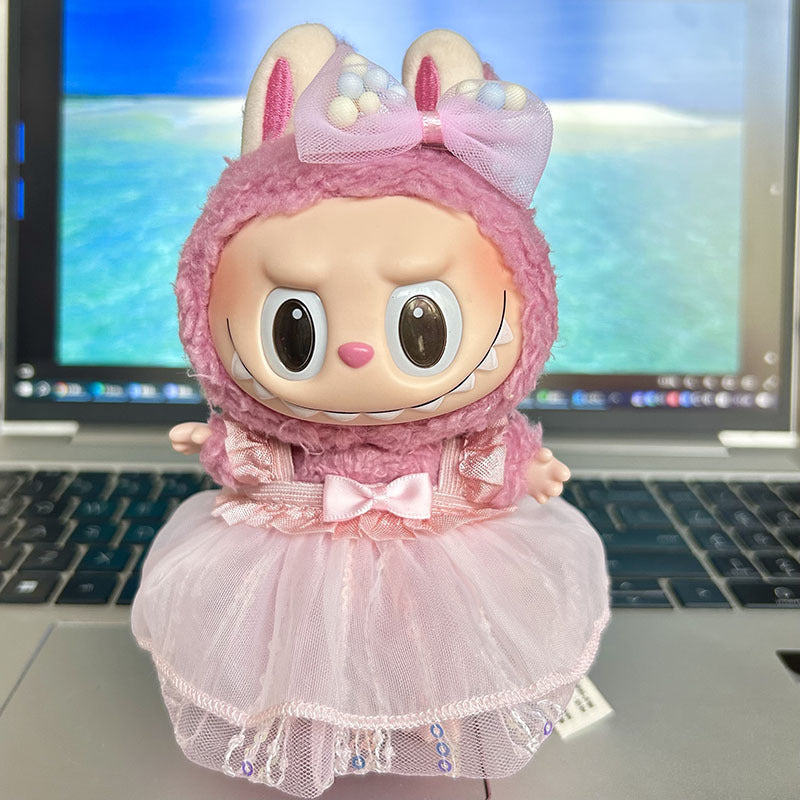 [Clothes only] 17cm pendant rabub clothes colored yarn sequined skirt set labubu doll clothes cute and cute