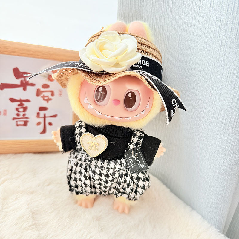 [Clothes only] 17cm pendant, rabub clothes, camellia straw hat set, keychain, labubu doll clothes.