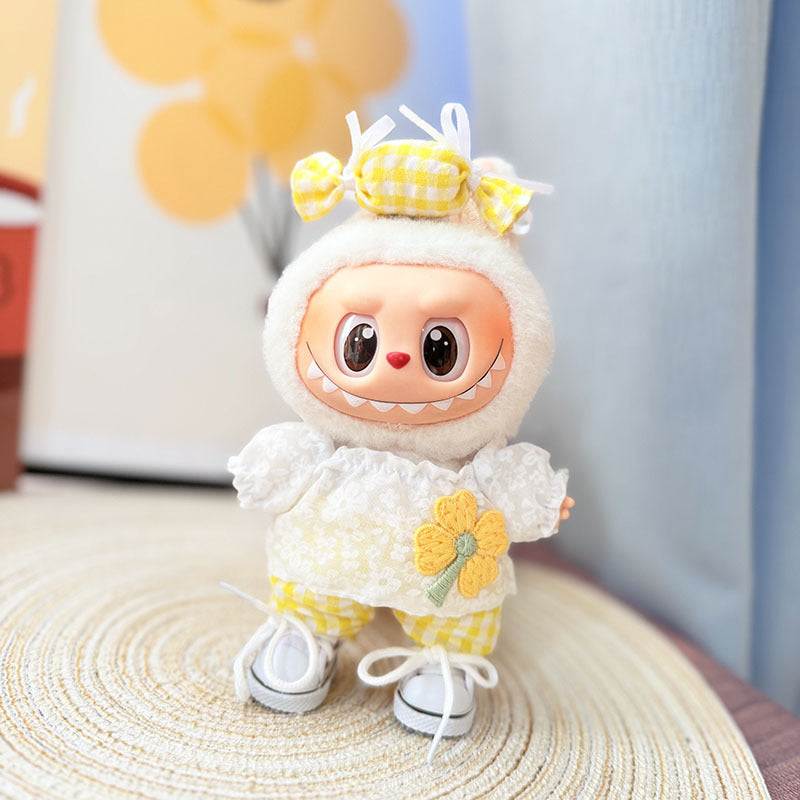 [Clothes only] One, two and three generations Labubu clothes pendant Labubu sitting baby clothes sweet grid little baby suit cute