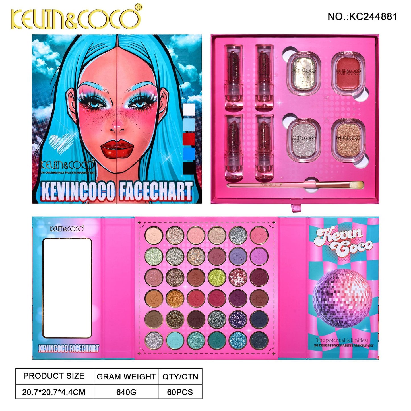 KEVIN & COCO36 Color Red Lip Pop Beauty Set Eyeshadow Lip Glaze, Highlight Blush Balm Set