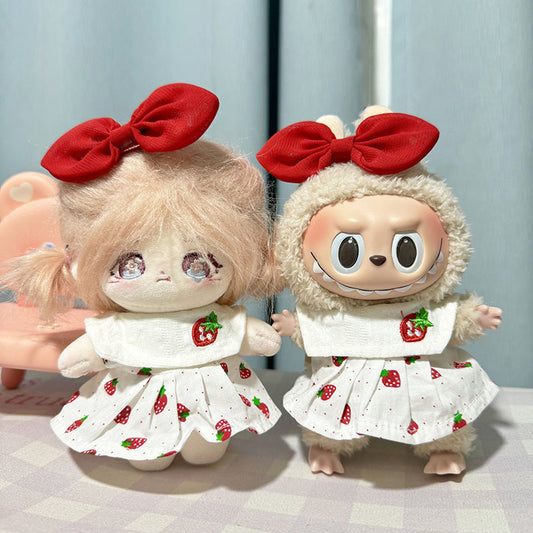 17Cm rabub wearing pendant labubu keychain baby clothes 10cm cotton doll clothes small strawberry skirt set