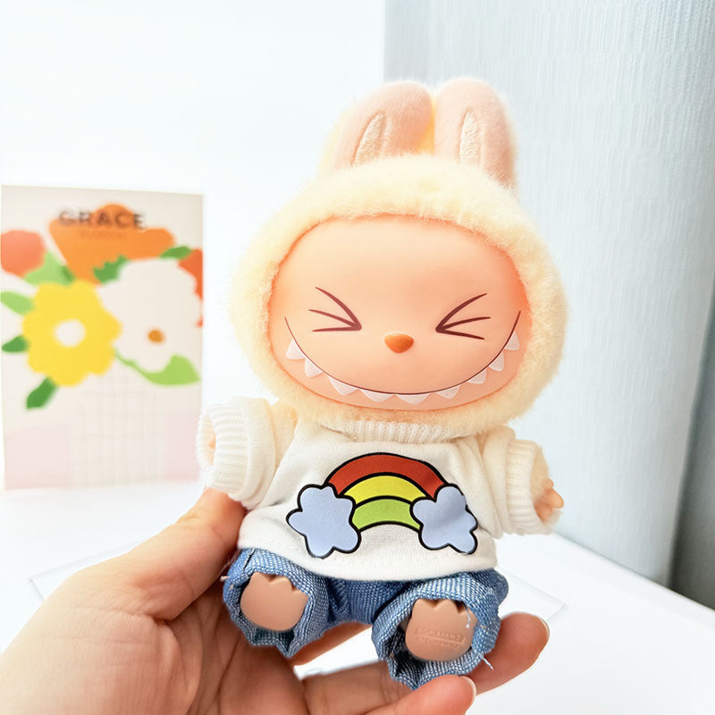[Clothes only] 17cm Labubuva clothes LABUBU blind box sitting party first, second and third generation rainbow T suit.