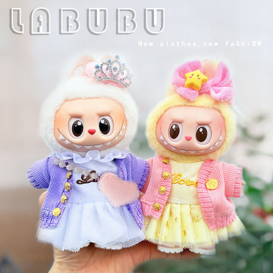 [Clothes only] 17cm Labubuwa clothes LABUBU blind box sitting party one, two, three generations of gold and purple joy clothes