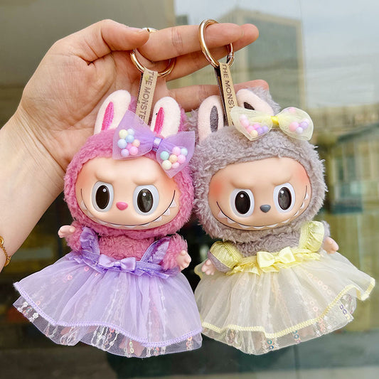 [Clothes only] 17cm pendant rabub clothes colored yarn sequined skirt set labubu doll clothes cute and cute
