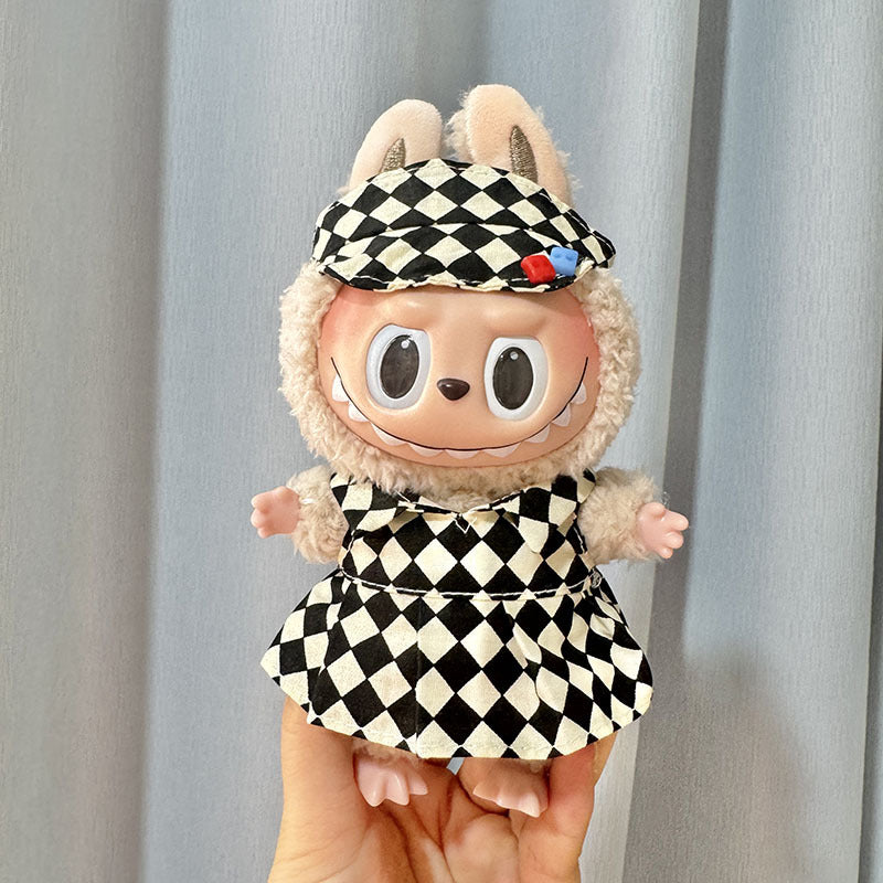 [Clothes only] 17cm pendant Labubu clothes Labubu doll rhombus overalls dress couple outfit