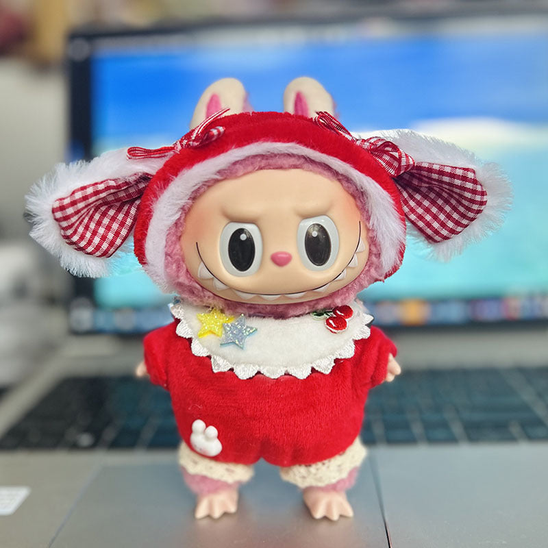 [Clothes only] 17cm pendant, Labubu clothes, keychain Labubu doll, replacement baby clothes, dinosaur onesie.