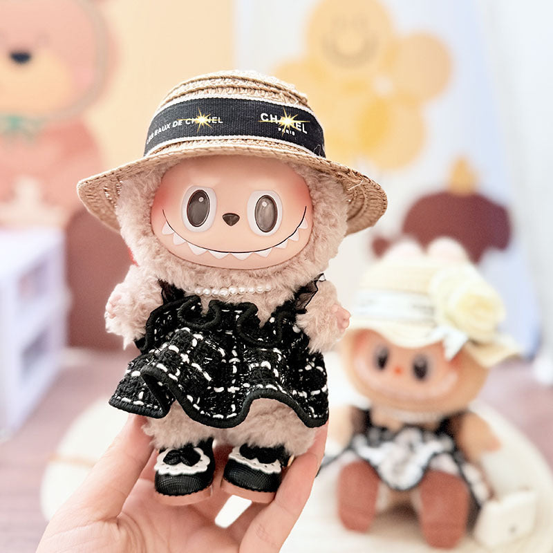 [Clothes only] One, two and three generations Labubu clothes pendant Labubu sitting baby clothes plaid fragrant wind strap skirt