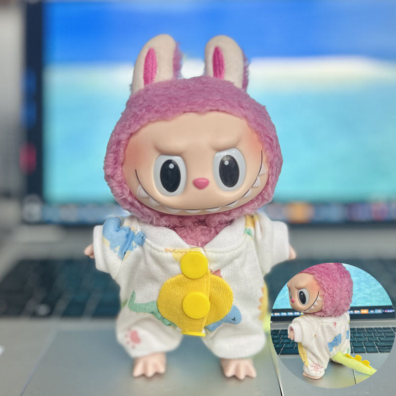 [Clothes only] 17cm pendant, Labubu clothes, keychain Labubu doll, replacement baby clothes, dinosaur onesie.