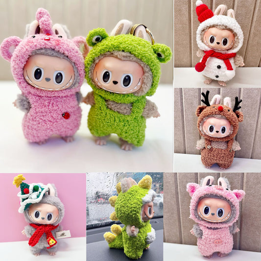 17Cm blind box Labubu cloth for pure handmade series little dinosaur onesie set labubu pendant Christmas outfit
