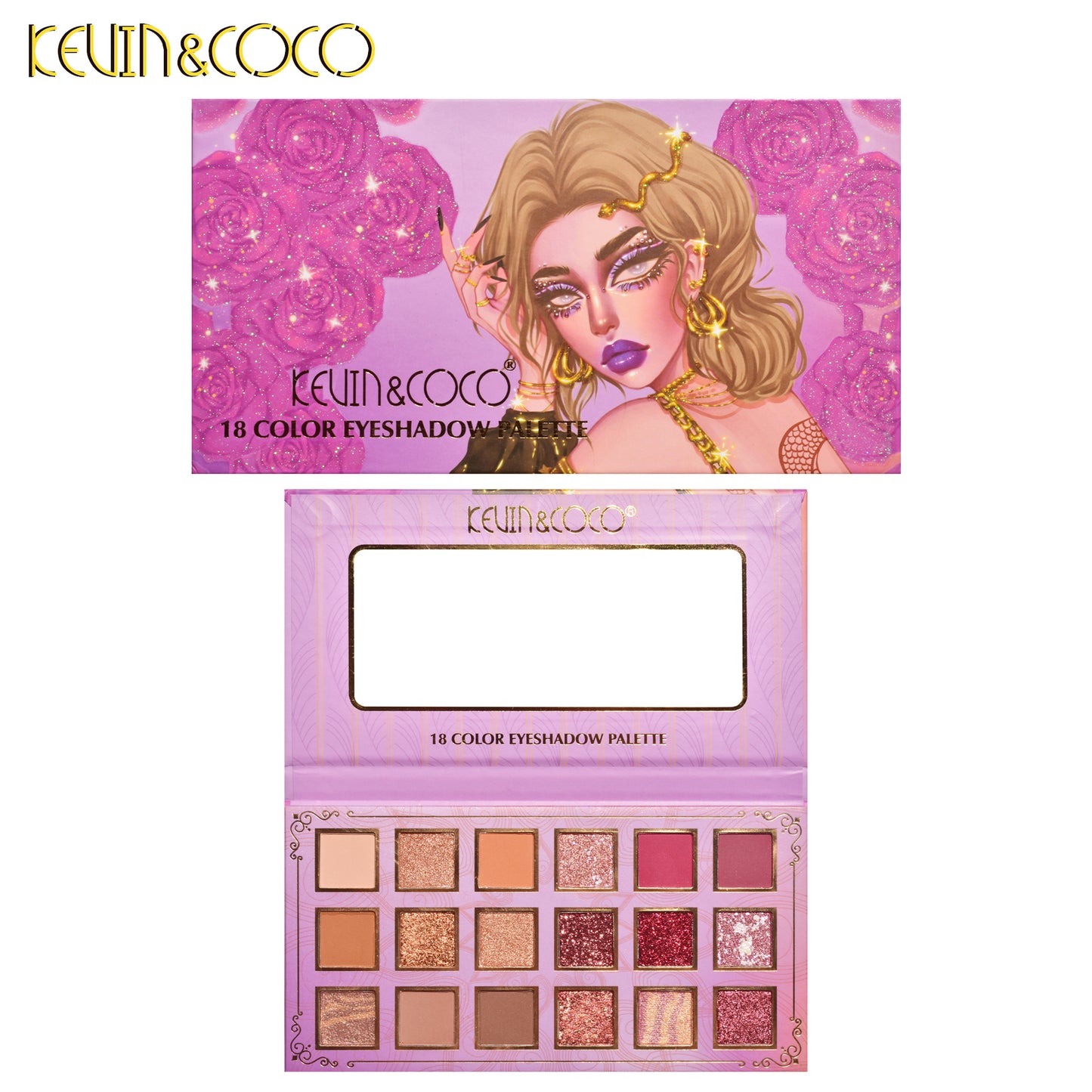 KEVIN & COCO18 color eyeshadow disc, beaded matte, high-value girl eyeshadow comes with it.