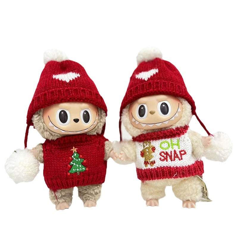 [Clothes only] 15cm Labubu Christmas clothes blind box Macaron Labubu pendant sweater hat set
