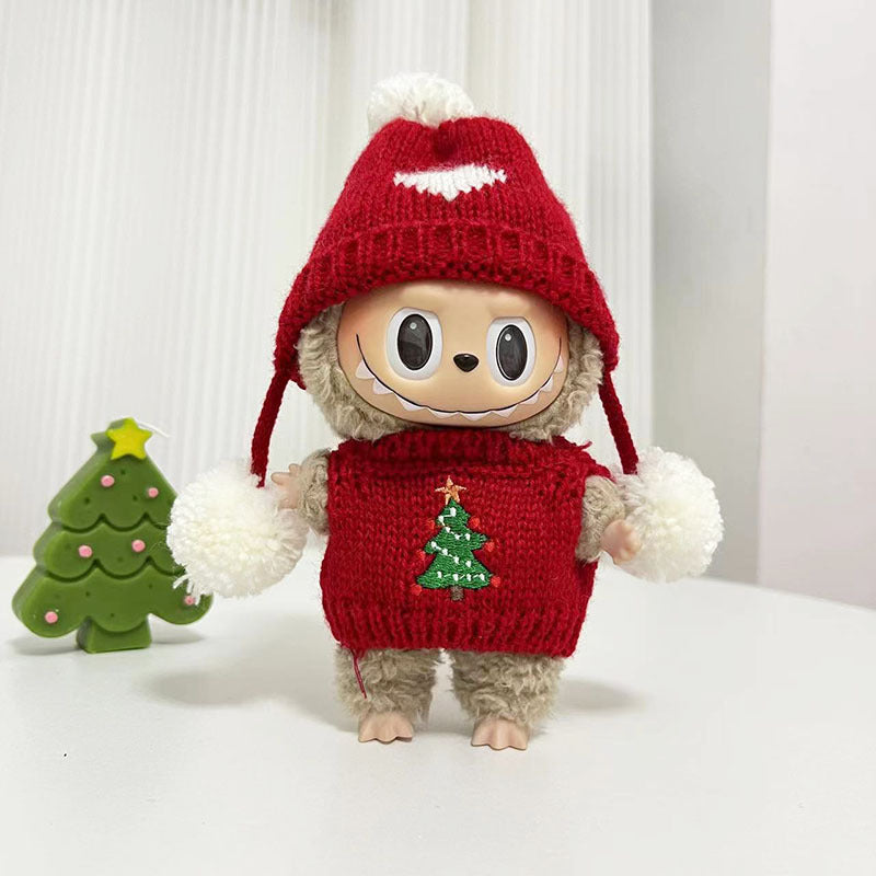 [Clothes only] 15cm Labubu Christmas clothes blind box Macaron Labubu pendant sweater hat set