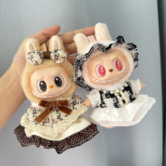 [Clothes only] Second-generation Labubu clothes pendant Labubu sitting party baby clothes headband Xiaoxiangfeng set