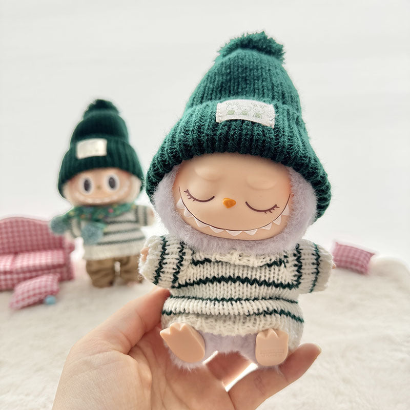 [Clothes only] First and second generation Labubu clothes pendant Labubu sitting baby clothes sweater green bunny hat set