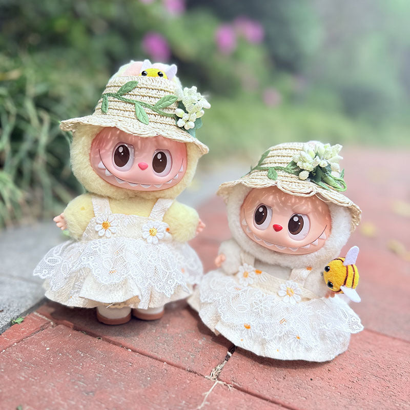[Clothes only] First and second generation keychain Labubu clothes pendant Labubu baby clothes, daisy blooming straw hat set.