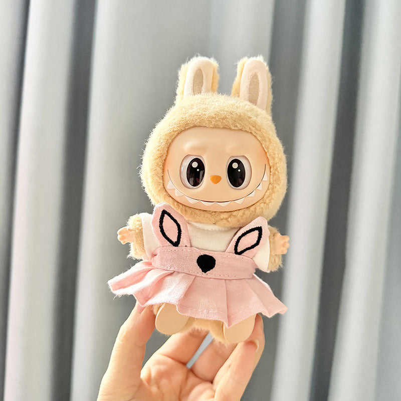 Clothes only] First and second generation Labubu clothes pendant Labubu sitting party baby clothes black edge rabbit ear strap skirt