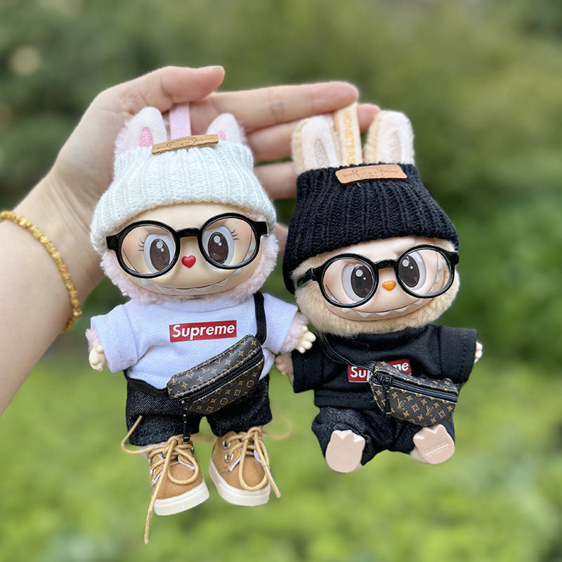 [Clothes only] First and second generation keychain Labubu clothes pendant Labubu super shirt + flanged bear hat cute