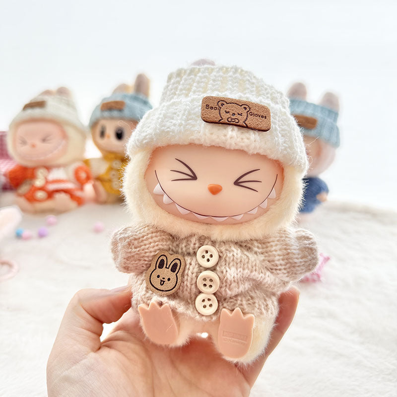 [Clothes only] The first, second and third generation keychain Labubu clothes pendant Labubu baby clothes striped buttons sweater set.