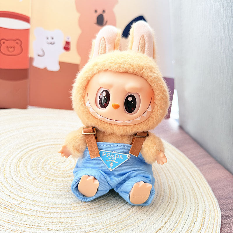 [Clothes only] First and second generation Labubu clothes pendant Labubu sitting baby clothes 8-character plaid overalls set
