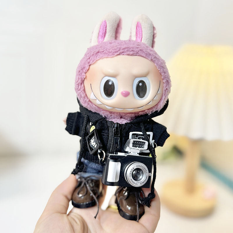 [Clothes only] 17cm Rab cloth pendant labubu doll keychain baby clothes zipper sweater camera pack