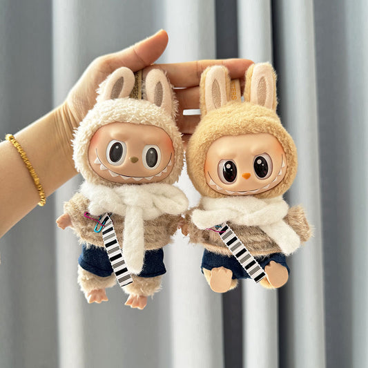 [Clothes only] First and second generation Labubu clothes pendant Labubu sitting party baby clothes denim cocoa three-piece set