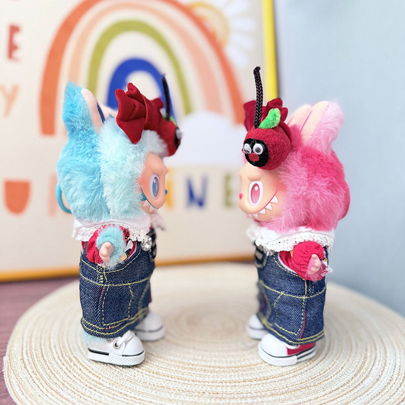 [Clothes only] One, two and three generations Labubu clothes pendant Labubu sitting baby clothes calf denim strap set