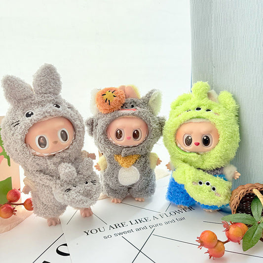 17Cm Labubuwa clothes LABUBU blind box sitting party one two three generations cute cloud velvet three eyes cute