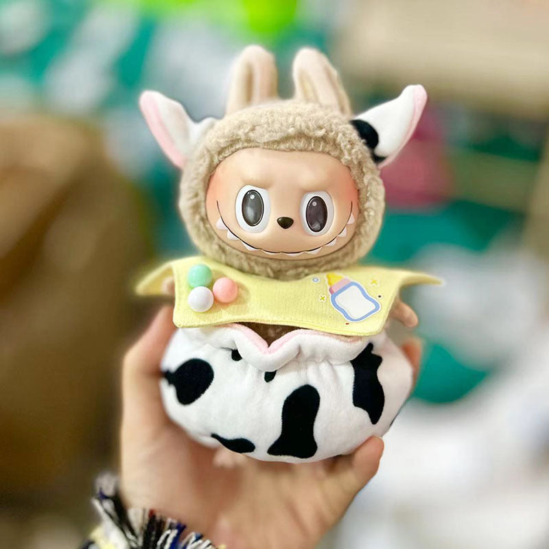 [Clothes only] 17cm bag hanging Labubu blind box Macaron Labubu cow set plush doll