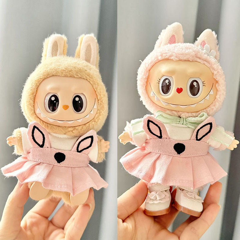 Clothes only] First and second generation Labubu clothes pendant Labubu sitting party baby clothes black edge rabbit ear strap skirt