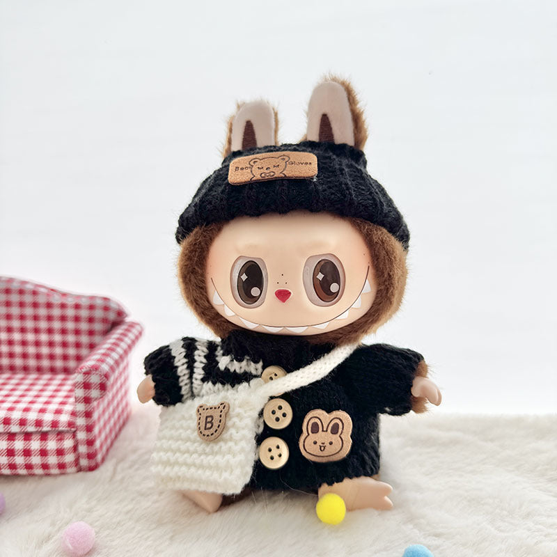 [Clothes only] The first, second and third generation keychain Labubu clothes pendant Labubu baby clothes striped buttons sweater set.