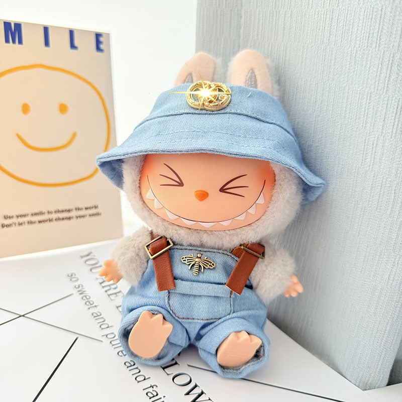 [Clothes only] First and second generation keychain Labubu clothes pendant Labubu baby clothes inverted triangle overalls pants hat powder