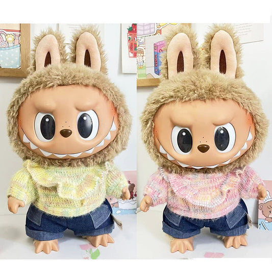 38Cm Labubu doll clothes Labubu vinyl plush doll tie-dye ruffle edge sweater set new