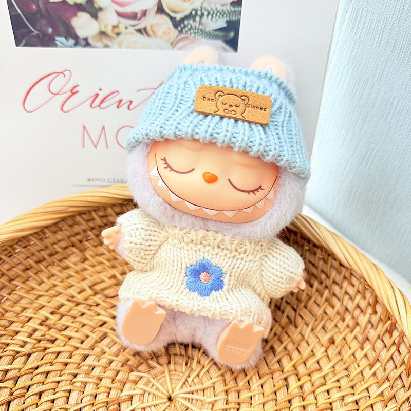 [Clothes only] First and second generation keychain Labubu clothes pendant Labubu baby clothes pink and blue flower sweater