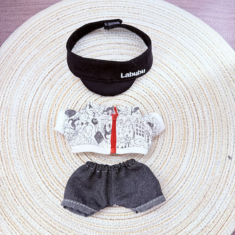 [Clothes only] One, two and three generations Labubu clothes pendant Labubu sitting baby clothes graffiti street sweater set