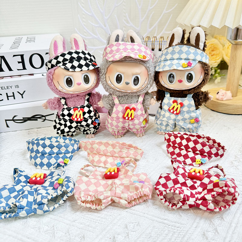 [Clothes only] 17cm pendant Labubu clothes Labubu doll rhombus grid M Danglao overalls set cute
