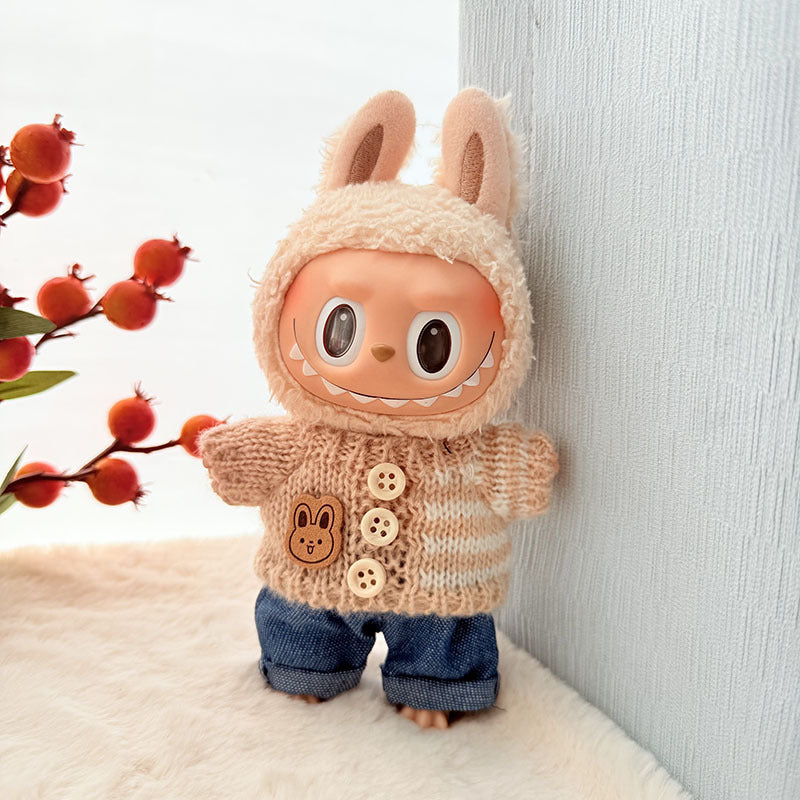 [Clothes only] First and second generation keychain Labubu clothes pendant Rab cloth button sweater jeans set cute