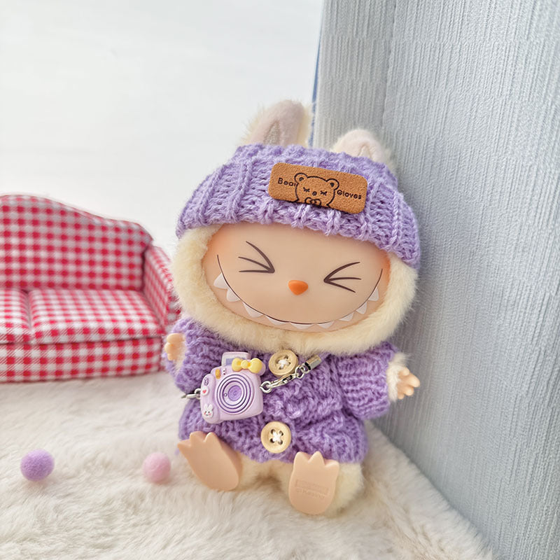 [Clothes only] First and second generation Labubu clothes pendant Labubu sitting party baby clothes wooden button sweater camera clothes