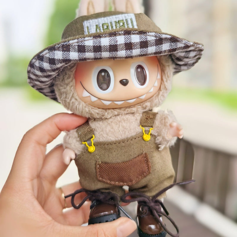 [Clothes only] One, two and three generations Labubu clothes pendant Labubu sitting party baby clothes green fisherman overalls