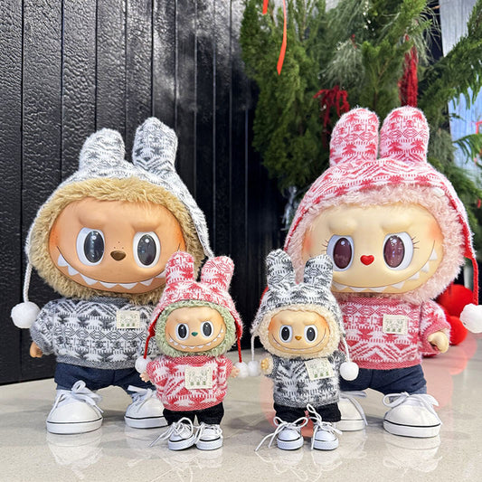 38Cm Labubu plush doll clothes for Labubu doll MOKOKO sweetheart rabbit ear jacquard shirt set