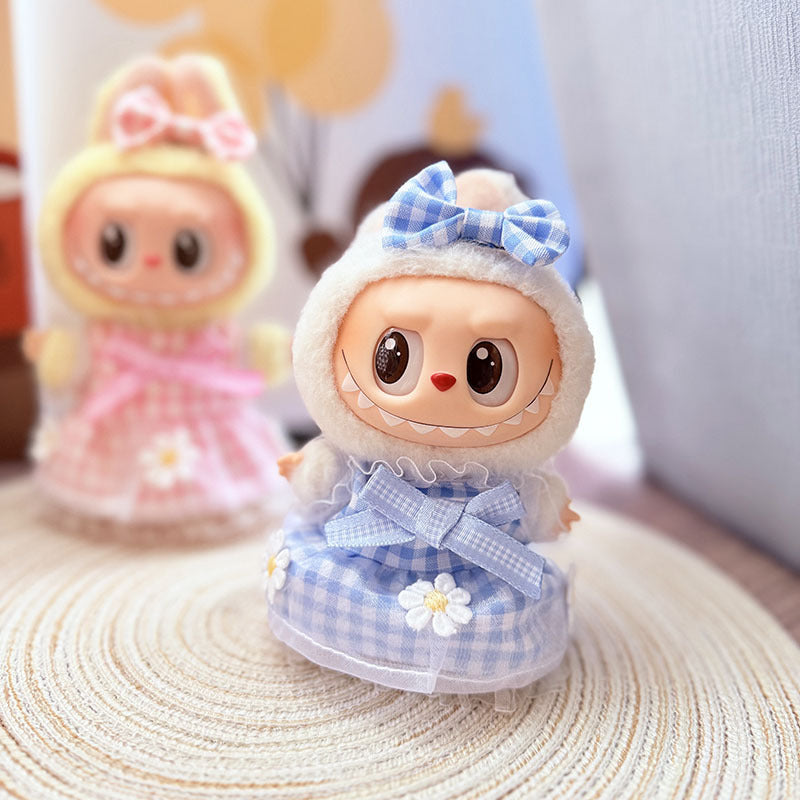 [Clothes only] One, two and three generations Labubu clothes pendant Labubu sitting baby clothes small daisy plaid skirt set