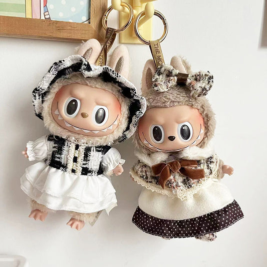[Clothes only] 17cm pendant, rabub clothes, keychain, color plaid fragrant skirt, labubu doll clothes, cute.