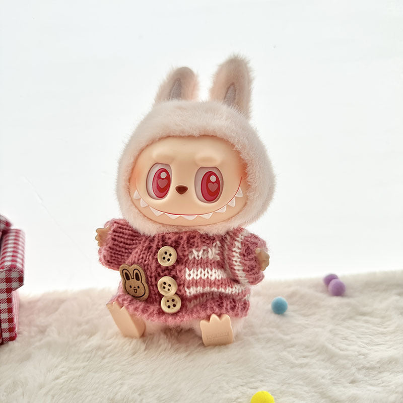 [Clothes only] The first, second and third generation keychain Labubu clothes pendant Labubu baby clothes striped buttons sweater set.