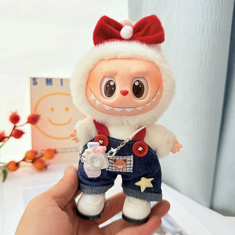 [Clothes only] 17cm Labubuwa clothes LABUBU blind box sitting party first, second and third generation denim strap skirt