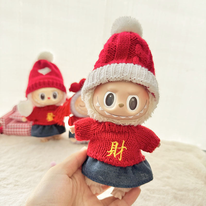 [Clothes only] First and second generation keychain Labubu clothes pendant Labubu sitting party New Year's wealth sweater
